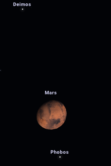 Widok Marsa o godzinie 00:00, 6 lutego 2023 roku. Źródło: https://stellarium-web.org/