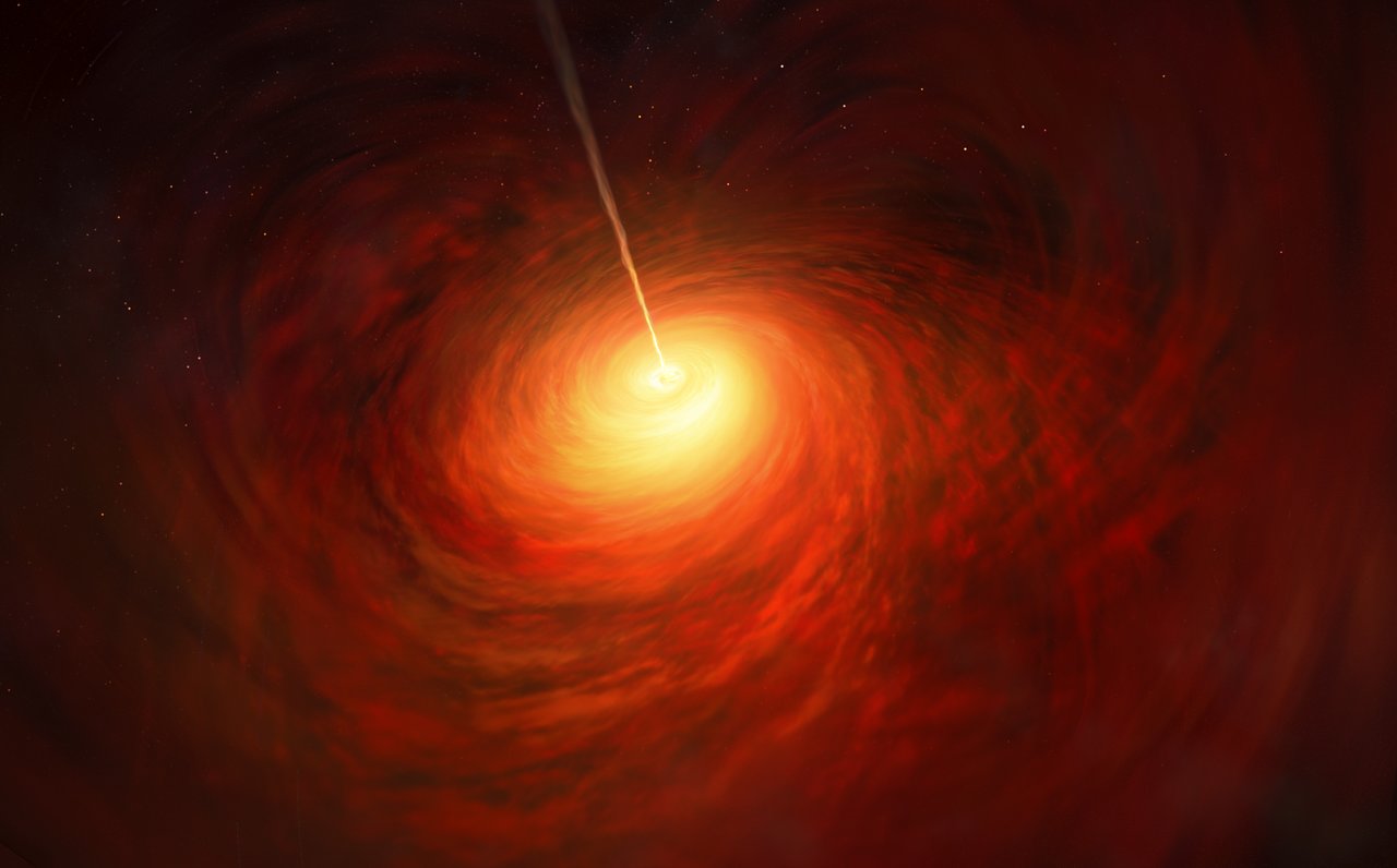 Artystyczna wizja supermasywnej czarnej dziury i jej najbliższego otoczenia w centrum galaktyki M87
