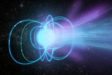 Wizja artystyczna magnetara – supergęstej gwiazdy neutronowej o niezwykle silnym polu magnetycznym.