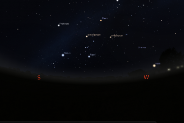 Niebo wieczorne nad Krakowem, 15 marca 2023 r. Źródło: Stellarium 