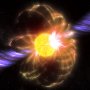 Wizja artystyczna magnetara z polem magnetycznym i potężnymi strumieniami.