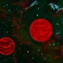 Wizja artystyczna swobodnie unoszących się planet o masach Jowisza w układzie podwójnym.